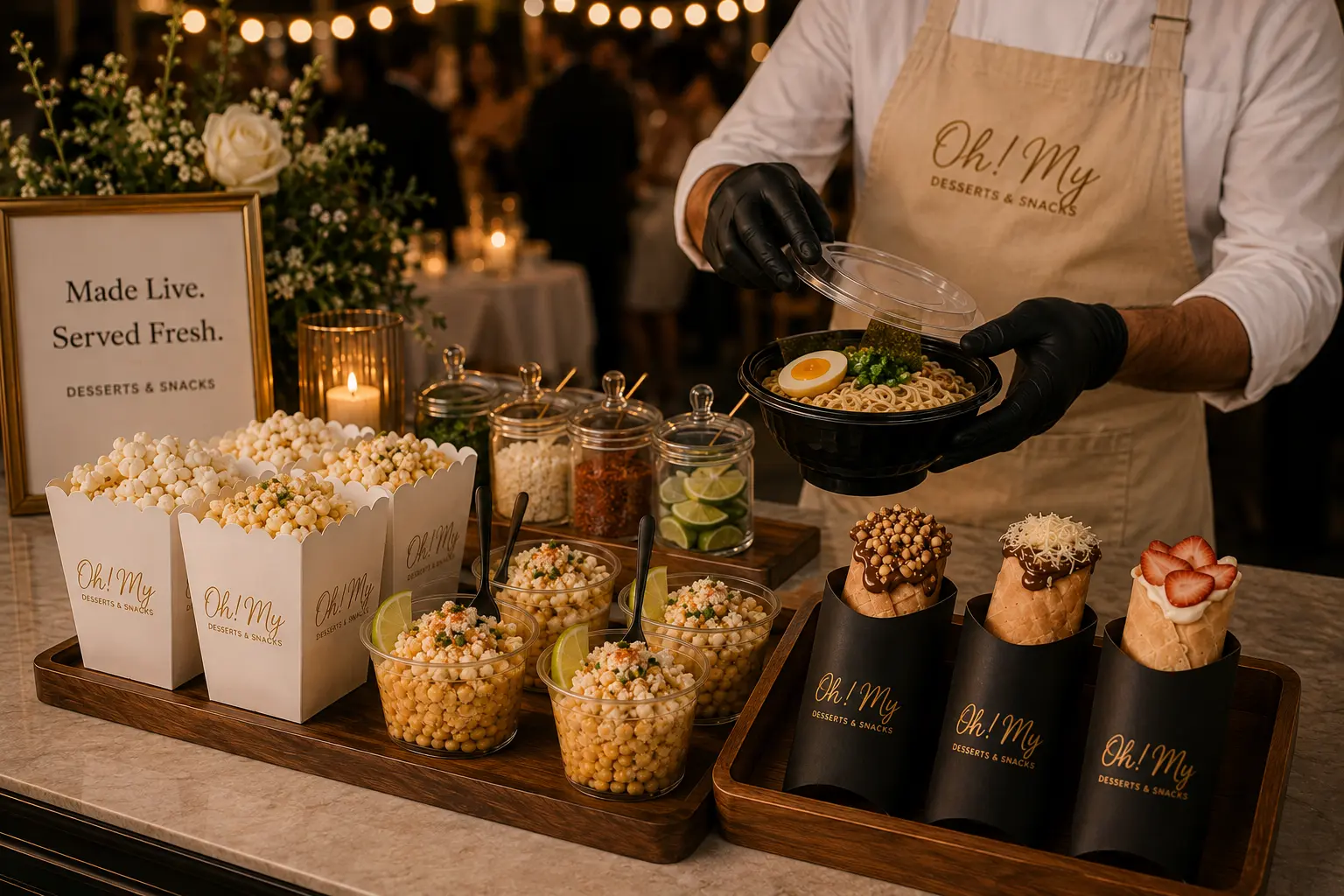 Premium live snack experience featuring freshly prepared snacks at an event