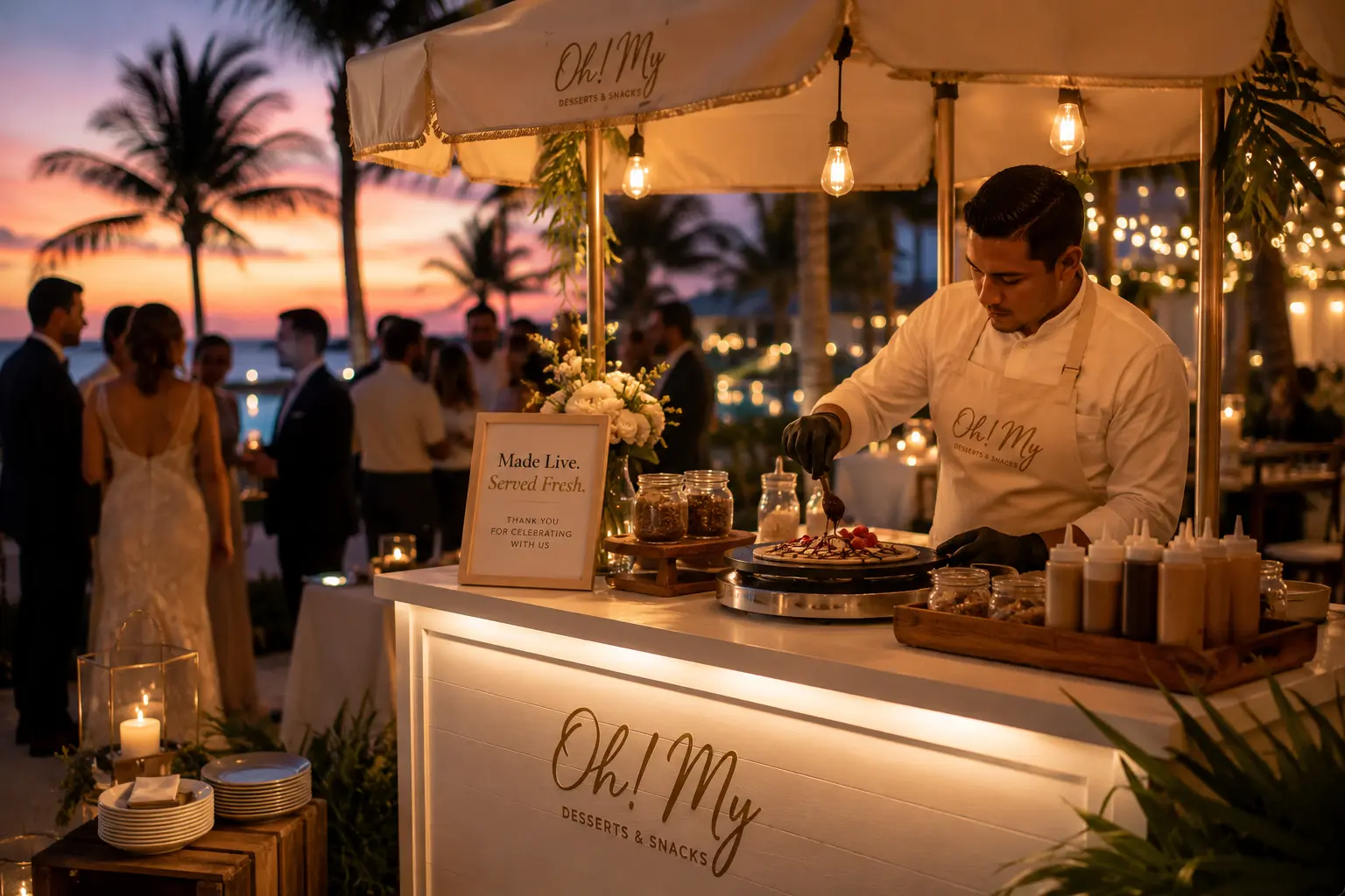 Live dessert and snack catering for weddings in Cancún and Riviera Maya